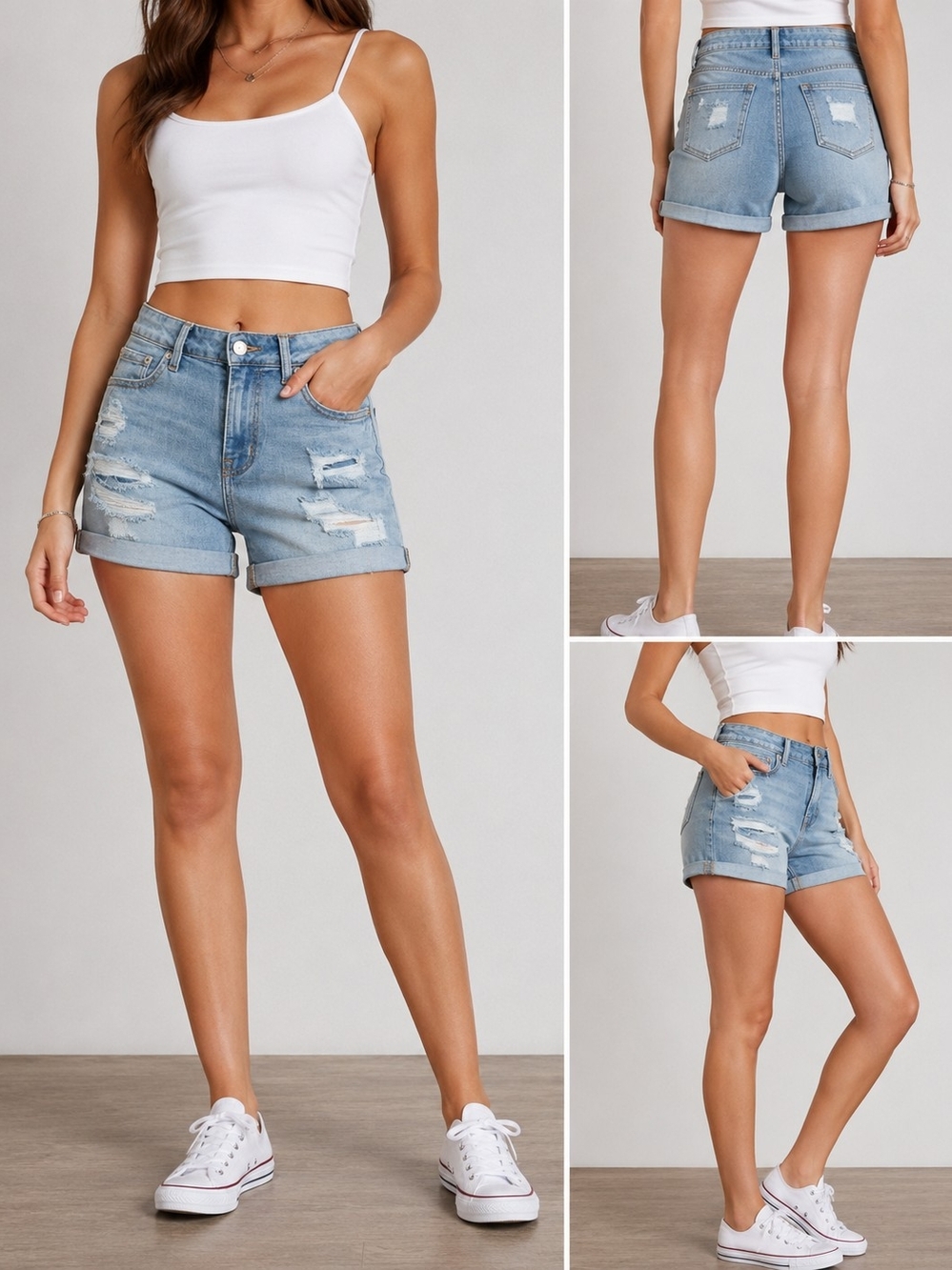 Aeropostale Light Blue Distressed Rolled-Hem Denim Shorts